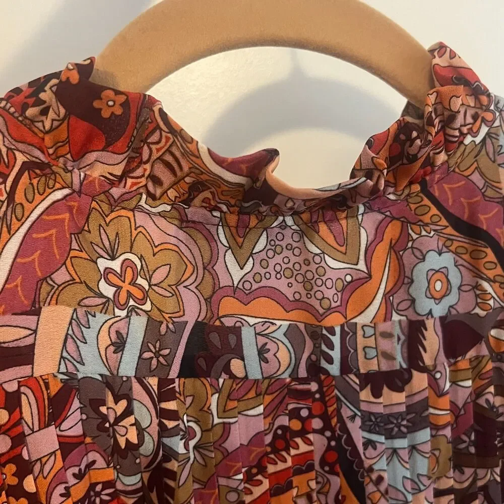 Floral & Ivy Pleated Belted Mixed Print Blouse drape flowy long sleeve Small - Picture 7 of 11